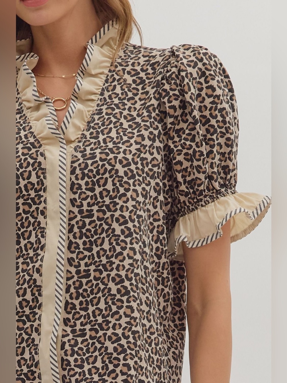 Entro Leopard Print Ruffle Sleeve Top - Picture 4 of 11